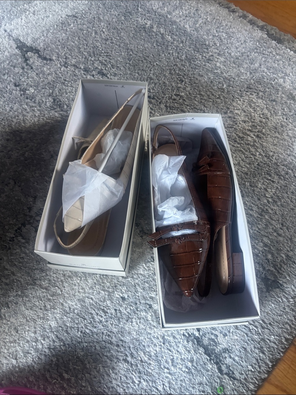 Bandolina Pointed Slingback Flats in Cream and Brown Croc